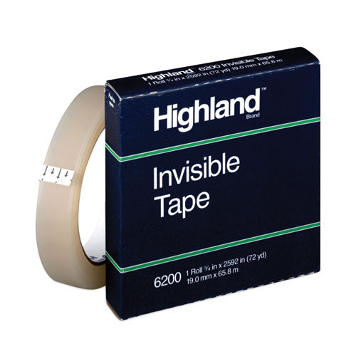 Highland 6200 Invisible Permanent Mending Tape, 3" Core, 0.75" X 72 Yds, Clear