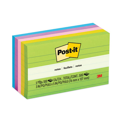 Post-IT Notes 635-5AU Original Pads in Floral Fantasy Collection Colors, Note Ruled, 3" x 5", 100 Sheets/Pad, 5 Pads/Pack