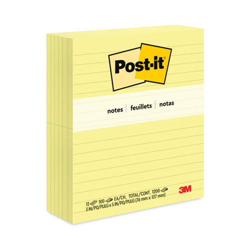 Post-IT Notes 635 Original Pads in Canary Yellow, Note Ruled, 3" x 5", 100 Sheets/Pad, 12 Pads/Pack