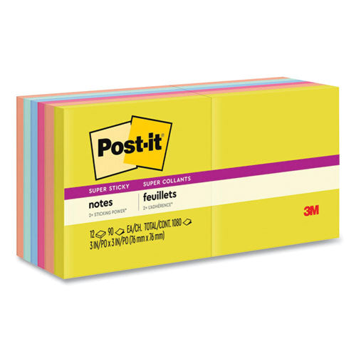 Post-IT Notes Super Sticky 7100270577 Note Pads in Summer Joy Collection Colors, 3" x 3", Summer Joy Collection Colors, 90 Sheets/Pad, 12 Pads/Pack