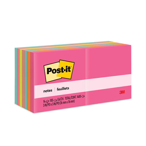 Post-IT Notes 654-14AN Original Pads in Poptimistic Colors, Value Pack, 3" x 3", 100 Sheets/Pad, 14 Pads/Pack