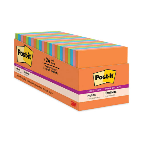 Post-IT Notes Super Sticky 654-24SSAU-CP Pads in Energy Boost Collection Colors, Cabinet Pack, 3" x 3", 70 Sheets/Pad, 24 Pads/Pack