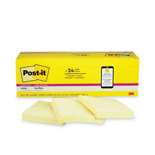 Post-IT Notes Super Sticky 654-24SSCP Pads in Canary Yellow, Cabinet Pack, 3" x 3", 90 Sheets/Pad, 24 Pads/Pack