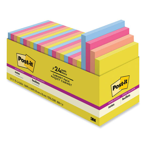 Post-IT Notes Super Sticky 7100278446 Note Pads in Summer Joy Collection Colors, 3" x 3", Summer Joy Collection Colors, 70 Sheets/Pad, 24 Pads/Pack
