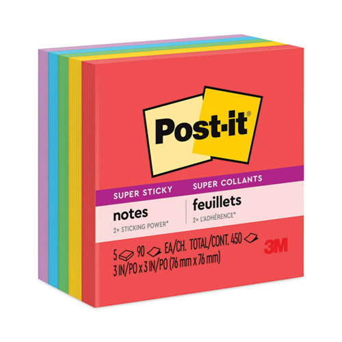 Post-IT Notes Super Sticky 654-5SSAN Pads in Playful Primary Collection Colors, 3" x 3", 90 Sheets/Pad, 5 Pads/Pack