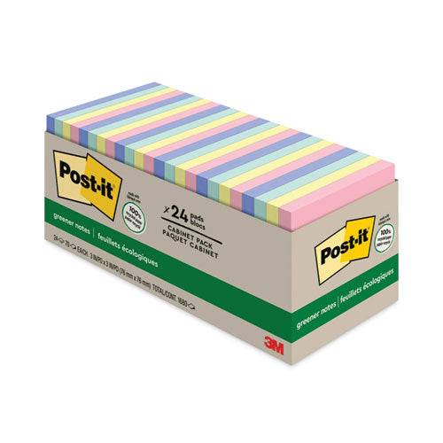 Post-IT Greener Notes 654R-24CP-AP Original Recycled Note Pad Cabinet Pack, 3" x 3", Sweet Sprinkles Collection Colors, 75 Sheets/Pad, 24 Pads/Pack