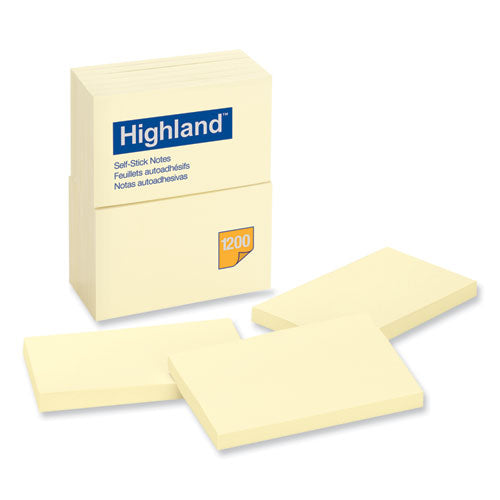 Highland 6559 Self-Stick Notes, 3" x 5", Yellow, 100 Sheets/Pad, 12 Pads/Pack