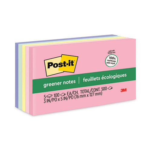 Post-IT Greener Notes 655-RP-A Original Recycled Note Pads, 3" x 5", Sweet Sprinkles Collection Colors, 100 Sheets/Pad, 5 Pads/Pack