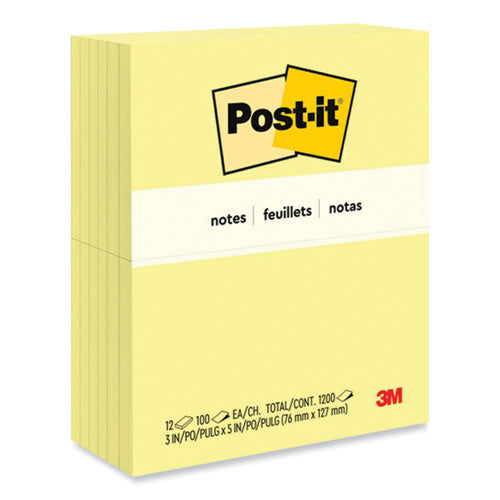 Post-IT Notes 655 Original Pads in Canary Yellow, 3" x 5", 100 Sheets/Pad, 12 Pads/Pack