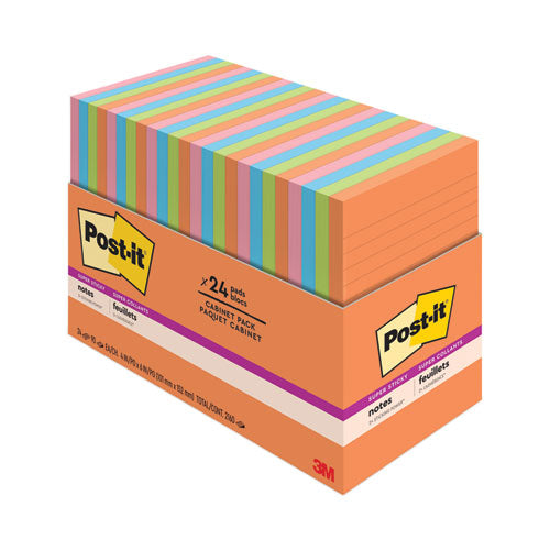 Post-IT Notes Super Sticky 7100260205 Pads in Energy Boost Collection Colors, Note Ruled, 4" x 6", 45 Sheets/Pad, 24 Pads/Pack