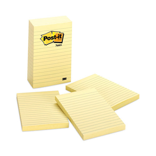 Post-IT Notes 660-5PK Original Pads in Canary Yellow, Note Ruled, 4" x 6", 100 Sheets/Pad, 5 Pads/Pack