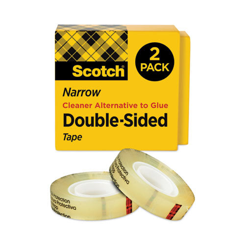 Scotch 665-2PK Double-Sided Tape, 1" Core, 0.5" X 75 Ft, Clear, 2/pack
