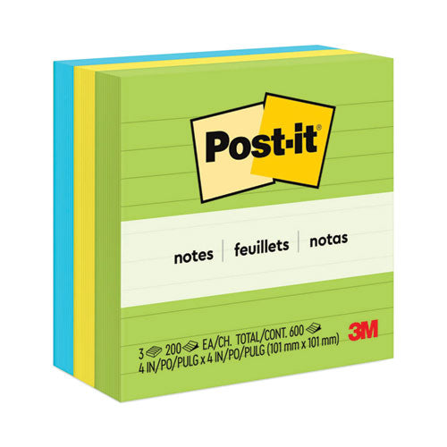 Post-IT Notes 6753AUL Original Pads in Floral Fantasy Collection Colors, Note Ruled, 4" x 4", 200 Sheets/Pad, 3 Pads/Pack