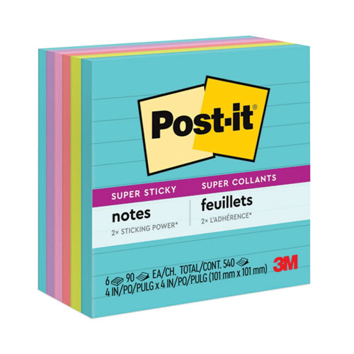 Post-IT Notes Super Sticky 675-6SSMIA Pads in Supernova Neon Collection Colors, Note Ruled, 4" x 4", 90 Sheets/Pad, 6 Pads/Pack