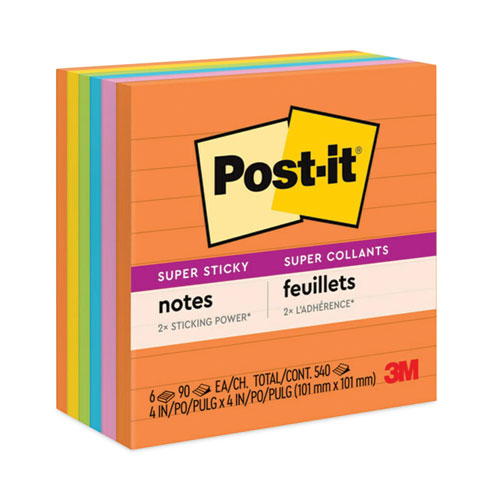 Post-IT Notes Super Sticky 675-6SSUC Pads in Energy Boost Collection Colors, Note Ruled, 4" x 4", 90 Sheets/Pad, 6 Pads/Pack