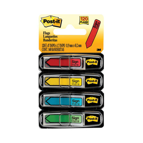 Post-IT Flags 684-SH Arrow Message 1/2" Page Flags W/dispensers, "sign Here", Asst Primary, 120/pack