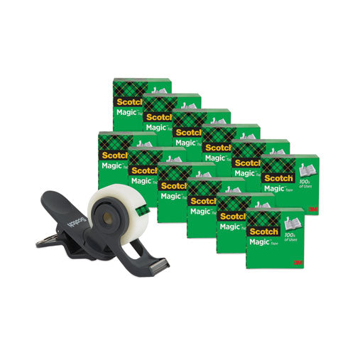 Scotch 810K12C19 Clip Dispenser Value Pack With 12 Rolls Of Tape, 1" Core, Plastic, Charcoal