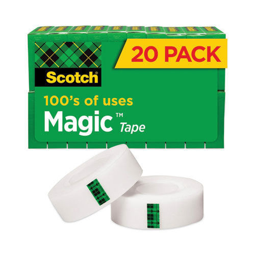 Scotch 810K20 Magic Tape Value Pack, 1" Core, 0.75" X 83.33 Ft, Clear, 20/pack