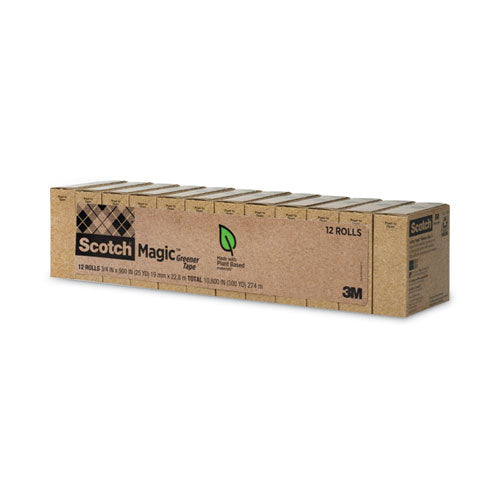 Scotch 812-12P Magic Greener Tape, 1" Core, 0.75" X 75 Ft, Clear, 12/pack