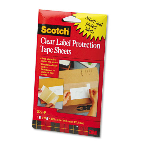 Scotch 822-P Scotchpad Label Protection Tape Sheets, 4" X 6", Clear, 25/pad, 2 Pads/pack
