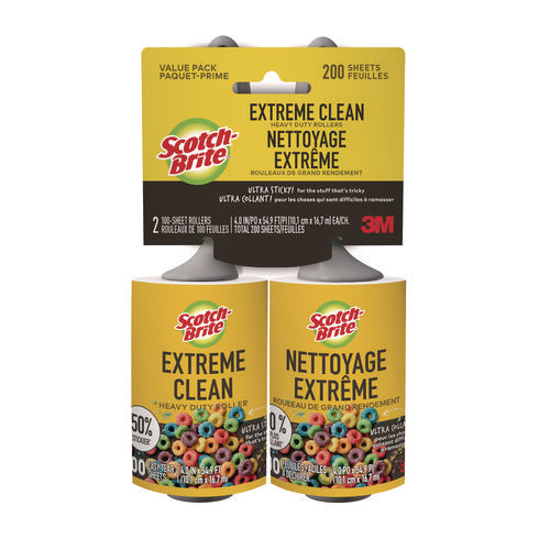 Scotch-Brite 7100291876 Extreme Clean Lint Roller, 100 Sheets/Roll, 2/Pack