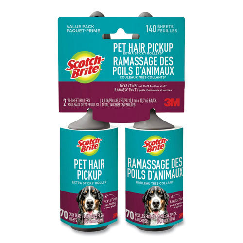 Scotch-Brite 7100291933 Pet Hair Pickup Lint Roller, 70 Sheets/Roller, 2/Pack