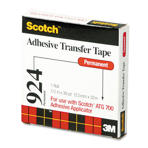 Scotch 924 Atg Adhesive Transfer Tape, Permanent, Holds Up To 0.5 Lbs, 0.5" X 36 Yds, Clear