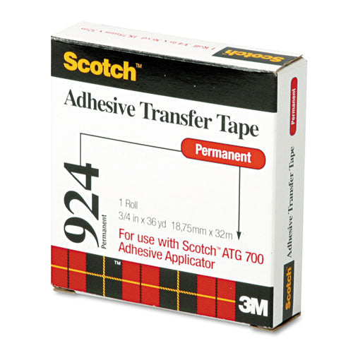 Scotch 924 Atg Adhesive Transfer Tape Roll, Permanent, Holds Up To 0.5 Lbs, 0.75" X 36 Yds, Clear