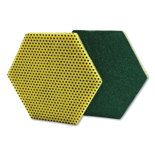 Scotch-Brite 96HEX Dual Purpose Scour Pad, 5 X 5, Green/yellow, 15/carton