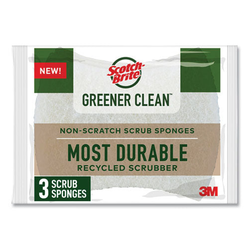 Scotch-Brite 7100290143 Greener Clean Non-Scratch Scrub Sponge, 2.6 x 3.3, 0.7" Thick, White, 3/Pack