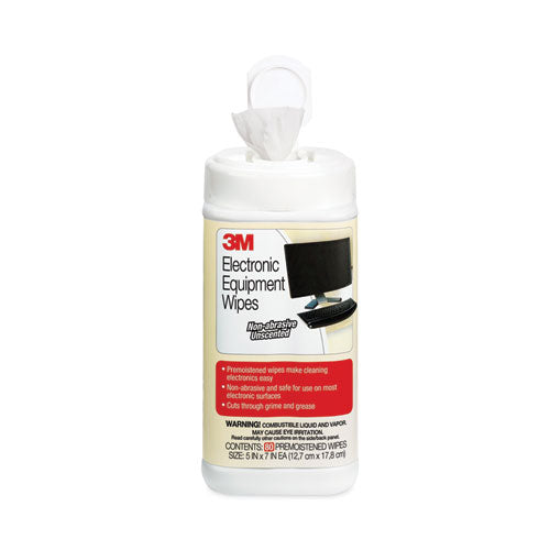 3M CL610 Electronic Equipment Cleaning Wipes, 5 1/2 X 6 3/4, White, 80/canister