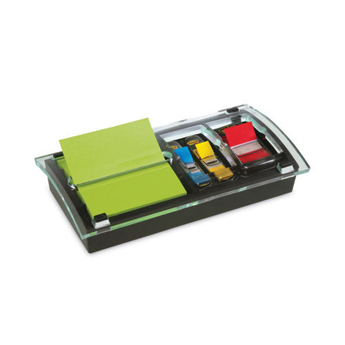 Post-IT Notes DS100 Note and Flag Dispenser, For 3 x 3 Pads, Black/Clear, Includes 45-Sheet Canary Super Sticky Pop-up Pad; (50) 1" Flags