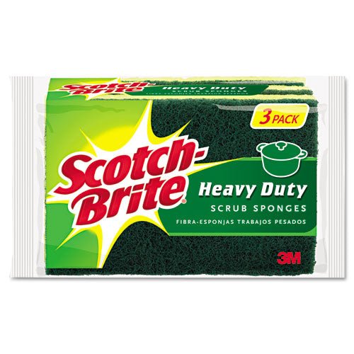 Scotch-Brite HD-3 Heavy-Duty Scrub Sponge, 4.5 X 2.7, 0.6" Thick, Yellow/green, 3/pack