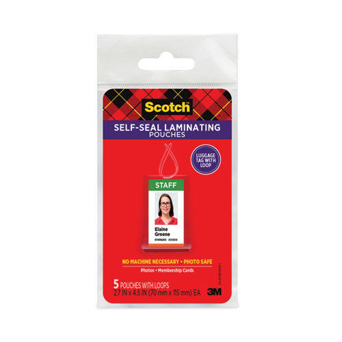 Scotch LS853-5G Self-Sealing Laminating Pouches, 12.5 Mil, 2.81" X 4.5", Gloss Clear, 5/pack