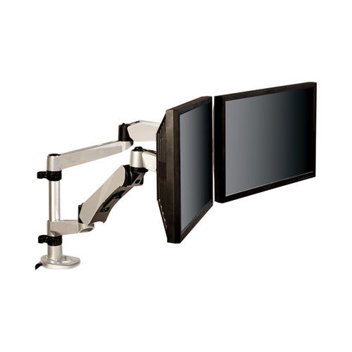 3M MA265S Easy-Adjust Desk Dual Arm Mount For 27" Monitors, 360 Deg Rotation, +90/-15 Deg Tilt, 360 Deg Pan, Silver, Supports 20 Lb