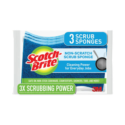 Scotch-Brite MP-3-8-D Non-Scratch Multi-Purpose Scrub Sponge, 4.4 X 2.6, 0.8" Thick, Blue, 3/pack