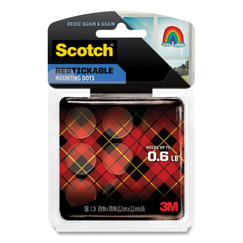 Scotch R105 Restickable Mounting Tabs, Repositionable, Holds Up To 0.6 Lb, 0.88 X 0.88, Clear, 18/pack