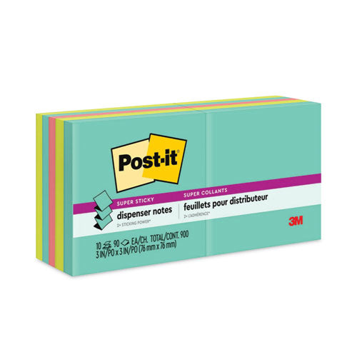 Post-IT Dispenser Notes Super Sticky R330-10SSMIA Pop-up 3 x 3 Note Refill, 3" x 3", Supernova Neons Collection Colors, 90 Sheets/Pad, 10 Pads/Pack
