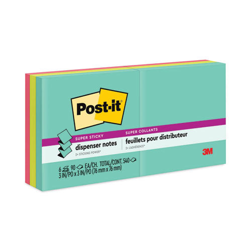 Post-IT Dispenser Notes Super Sticky R330-6SSMIA Pop-up 3 x 3 Note Refill, 3" x 3", Supernova Neons Collection Colors, 90 Sheets/Pad, 6 Pads/Pack