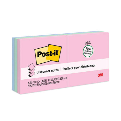 Post-IT Greener Notes R330RP-6AP Original Recycled Pop-up Notes, 3 x 3, Sweet Sprinkles Collection Colors, 100 Sheets/Pad, 6 Pads/Pack