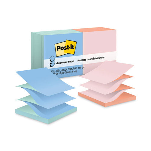 Post-IT Dispenser Notes R330-U-ALT Original Pop-up Refill, Beachside Cafe Collection Alternating-Color Value Pack, 3" x 3", 100 Sheets/Pad, 12 Pads/Pack