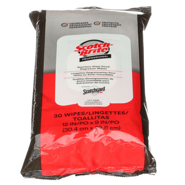 Scotch-Brite 7100233381 Stainless Steel Hood Degreaser Wipes, 1-Ply, 9 x 12, Unscented, White, 30 Wipes/Pack, 6 Packs/Carton