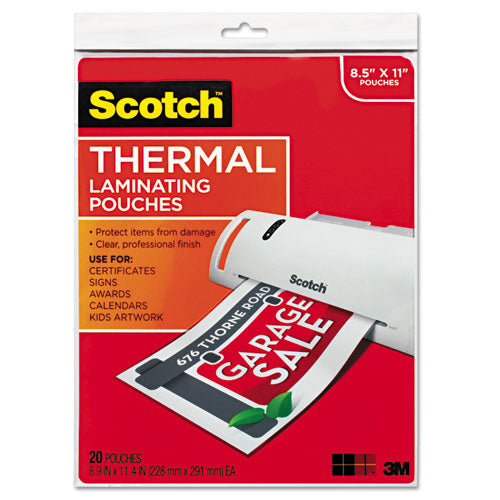 Scotch TP3854-20 Laminating Pouches, 3 Mil, 9" X 11.5", Gloss Clear, 20/pack