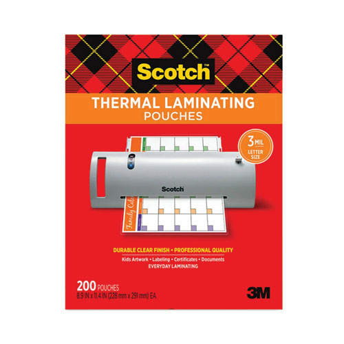 Scotch TP3854-200 Laminating Pouches, 3 Mil, 9" X 11.5", Gloss Clear, 200/pack