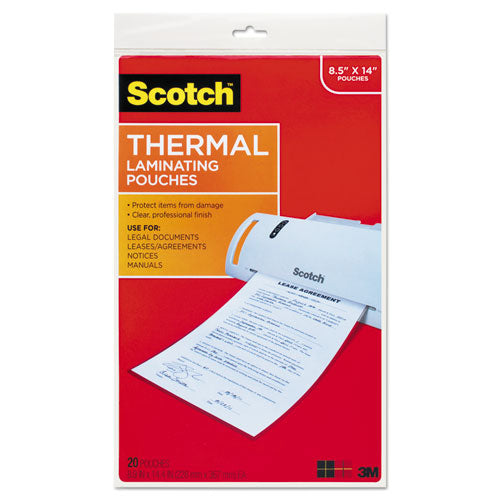 Scotch TP3855-20 Laminating Pouches, 3 Mil, 8.5" X 14", Gloss Clear, 20/pack