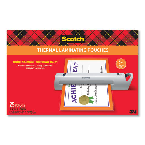 Scotch TP3856-25 Laminating Pouches, 3 Mil, 11.5" X 17.5", Gloss Clear, 25/pack