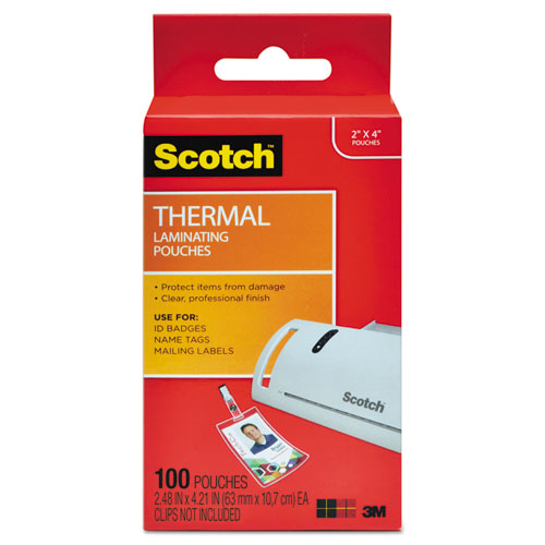 Scotch TP5852-100 Laminating Pouches, 5 Mil, 2.25" X 4.25", Gloss Clear, 100/pack