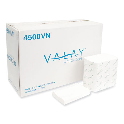 Morcon Tissue 4500VN Valay Interfolded Napkins, 2-Ply, 6.5 X 8.25, White, 500/pack, 12 Packs/carton