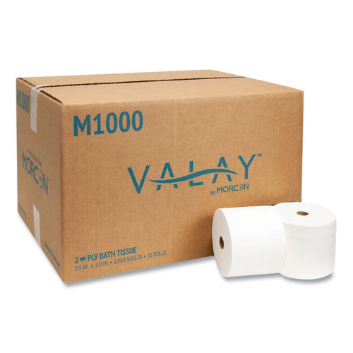 Morcon Tissue M1000 Small Core Bath Tissue, Septic Safe, 2-Ply, White, 1,000 Sheets/Roll, 36 Rolls/Carton