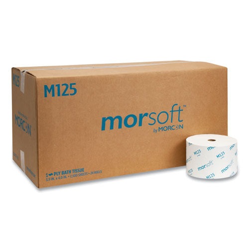 Morcon Tissue M125 Small Core Bath Tissue, Septic Safe, 1-Ply, White, 2,500 Sheets/Roll, 24 Rolls/Carton